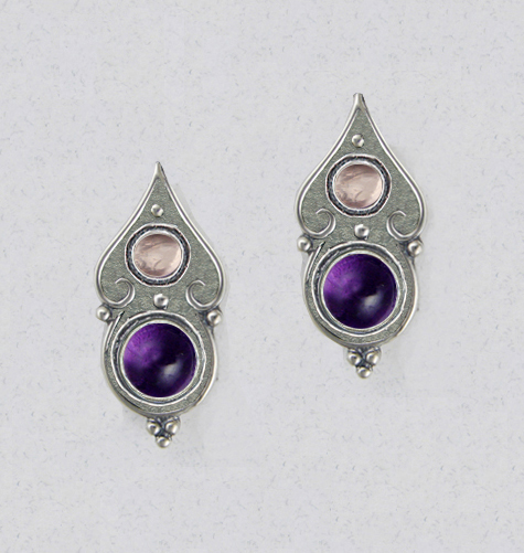 Sterling Silver Designer Post Stud Earrings With Amethyst